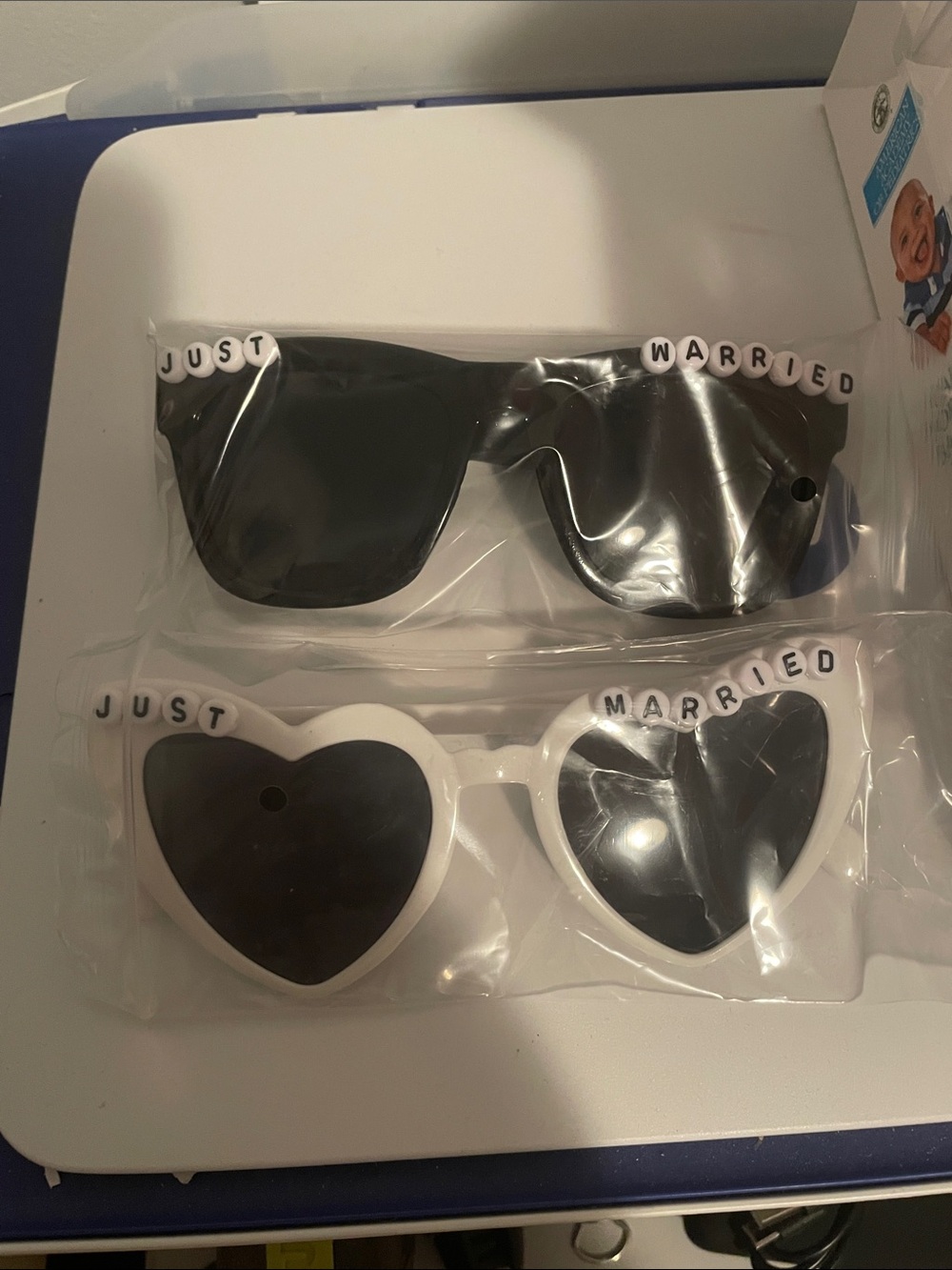 Just Married Novelty Sunglasses - Black and White Heart Styles
